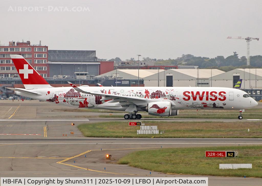 Aircraft HB-IFA, 2025 Airbus A350-941, c/n 737, Delivery day with special c/s... Right side..., at LFBO, photo by Shunn311