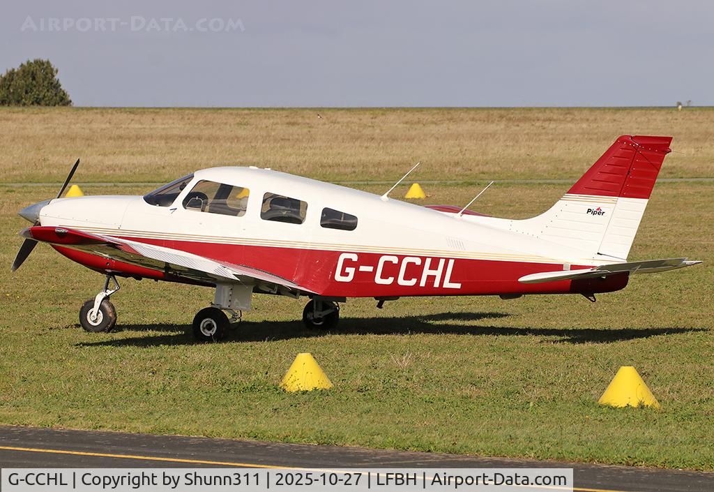 Aircraft G-CCHL, 1998 Piper PA-28-181 Cherokee Archer III, c/n 2843176, Parked in the grass..., at LFBH, photo by Shunn311