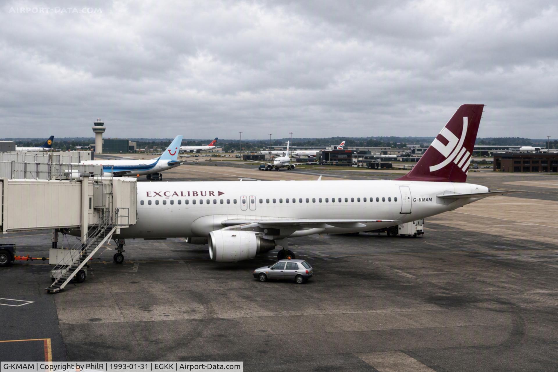 Aircraft G-KMAM, 1992 Airbus A320-212, c/n 301, G-KMAM 1992 A320-200 Excalibur Airways LGW, at EGKK, photo by PhilR