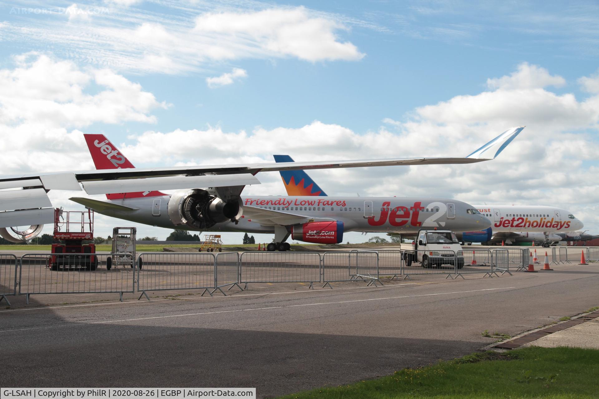 Aircraft G-LSAH, 1987 Boeing 757-21B, c/n 24015 l/n 148, G-LSAH 1987 Boeing 757-200 Jet2 Kemble, at EGBP, photo by PhilR