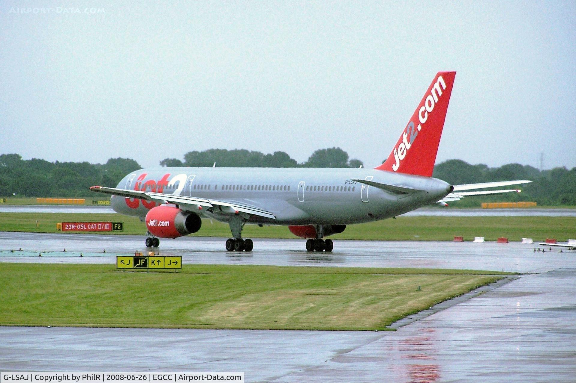 Aircraft G-LSAJ, 1990 Boeing 757-236, c/n 24793 l/n 292, G-LSAJ 1990 B757-200 Jet 2 MAN, at EGCC, photo by PhilR