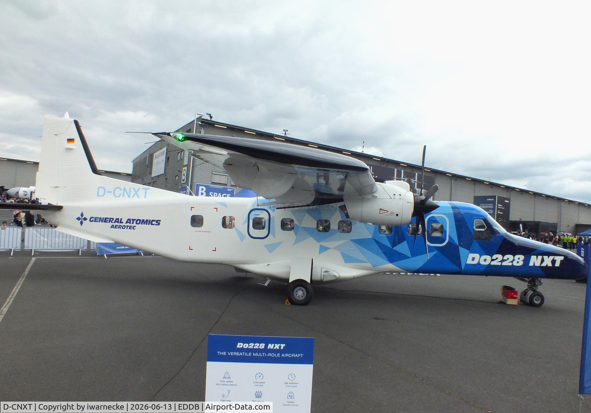 Aircraft D-CNXT, General Atomics AeroTec Dornier 228 NXT, c/n 8243, General Atomics AeroTec Dornier 228 NXT at ILA 2026, Berlin, at EDDB, photo by iwarnecke