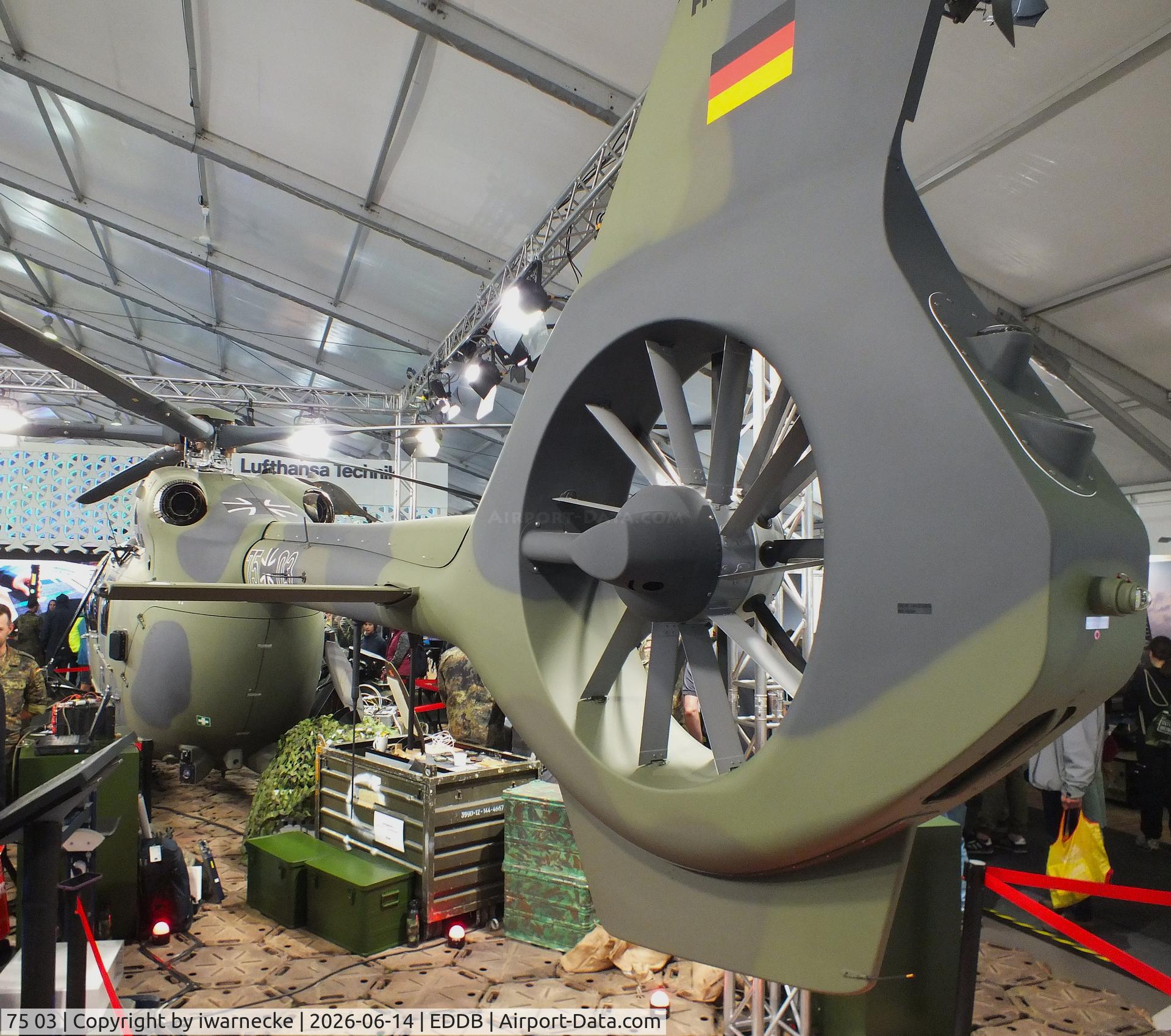 Aircraft 75 03, Airbus Helicopters H-145M, c/n 21405, Airbus Helicopters H145M of the Luftwaffe WTD 61 (German Air Force Technical and Airworthiness Center) at ILA 2026, Berlin, at EDDB, photo by iwarnecke