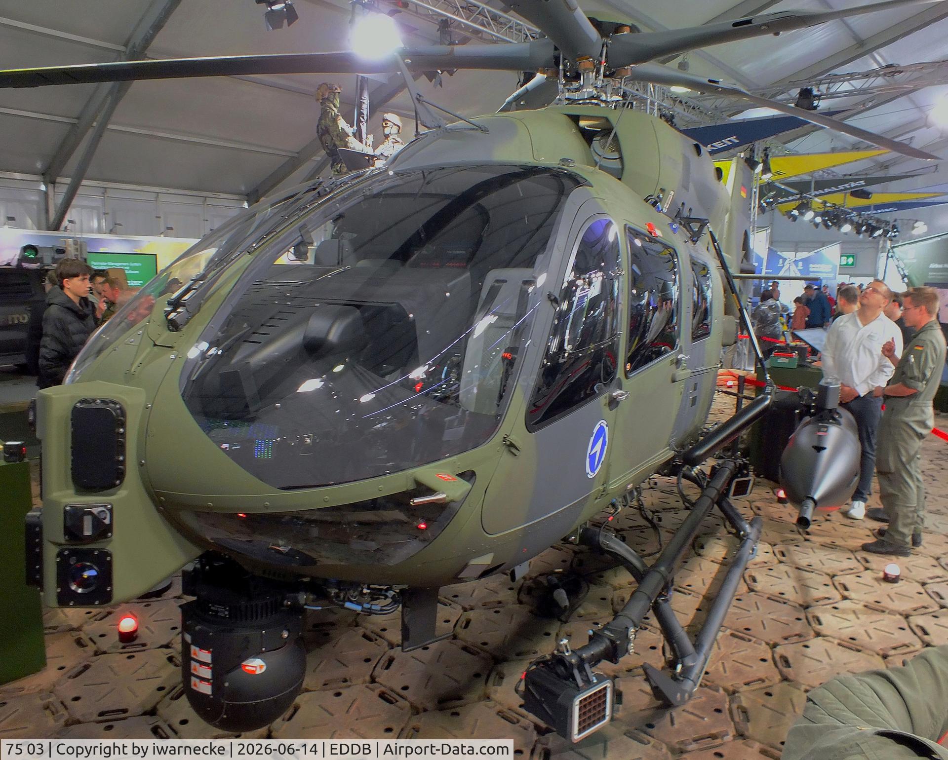 Aircraft 75 03, Airbus Helicopters H-145M, c/n 21405, Airbus Helicopters H145M of the Luftwaffe WTD 61 (German Air Force Technical and Airworthiness Center) at ILA 2026, Berlin, at EDDB, photo by iwarnecke