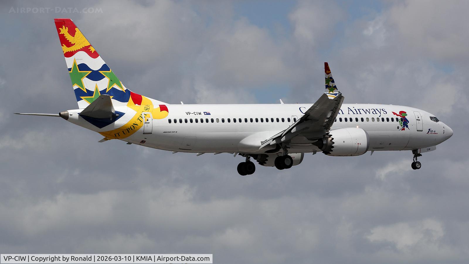 Aircraft VP-CIW, 2018 Boeing 737-8 MAX, c/n 68309 l/n 7256, at mia, at KMIA, photo by Ronald