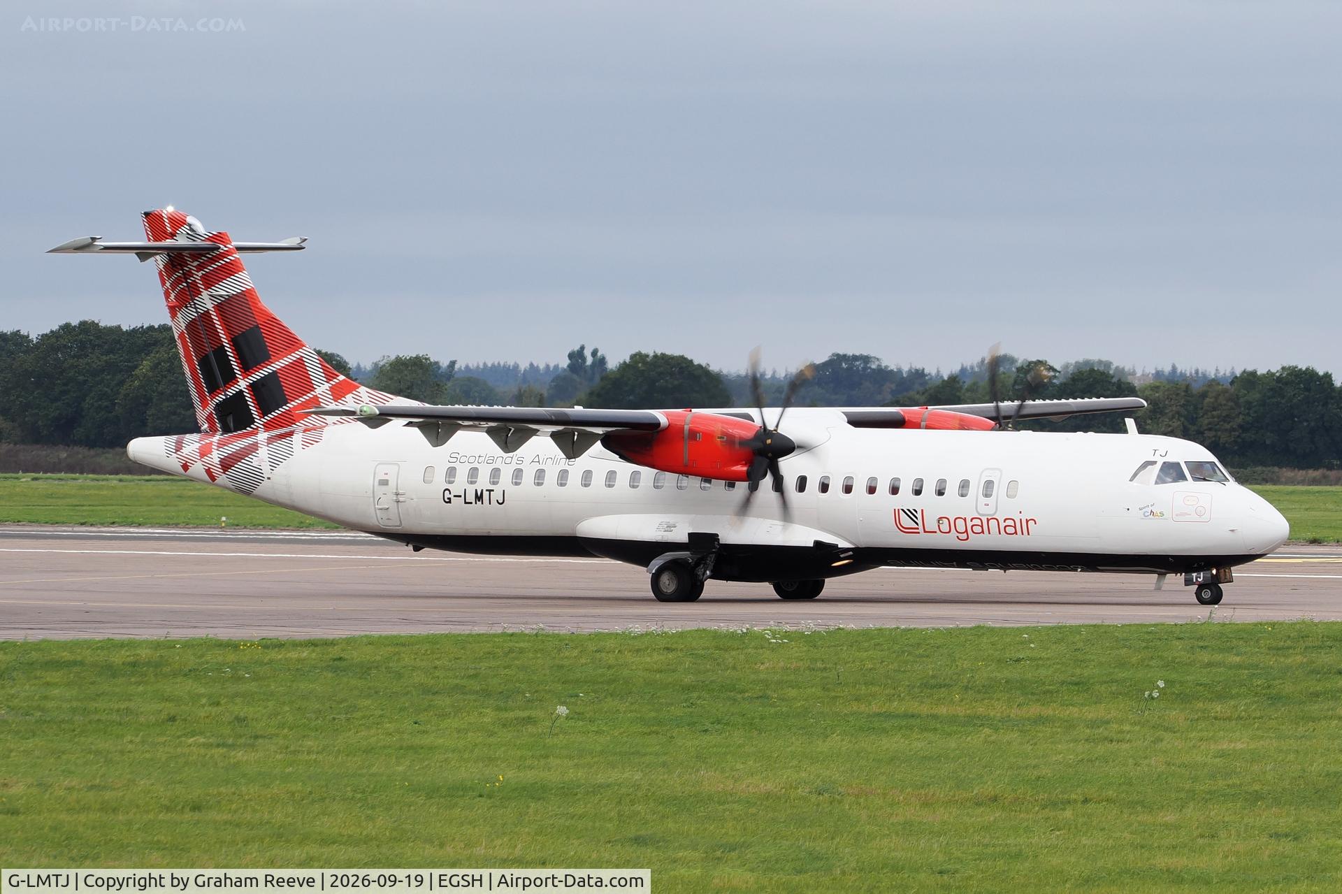 Aircraft G-LMTJ, 2013 ATR ATR 72-212 A, c/n 1126, Departing from Norwich., at EGSH, photo by Graham Reeve