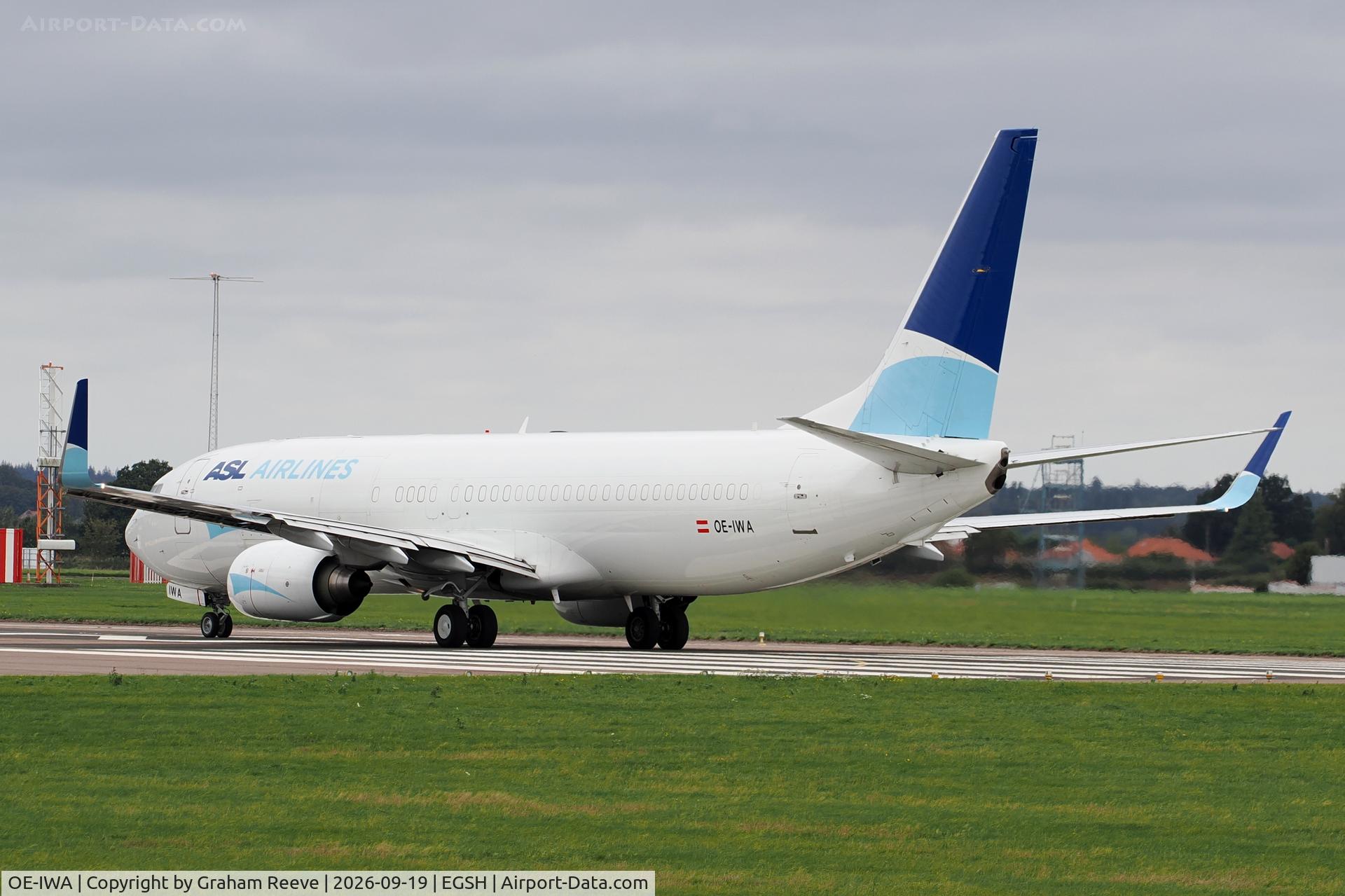 Aircraft OE-IWA, 2006 Boeing 737-8AS, c/n 33623 l/n 2123, Departing from Norwich., at EGSH, photo by Graham Reeve