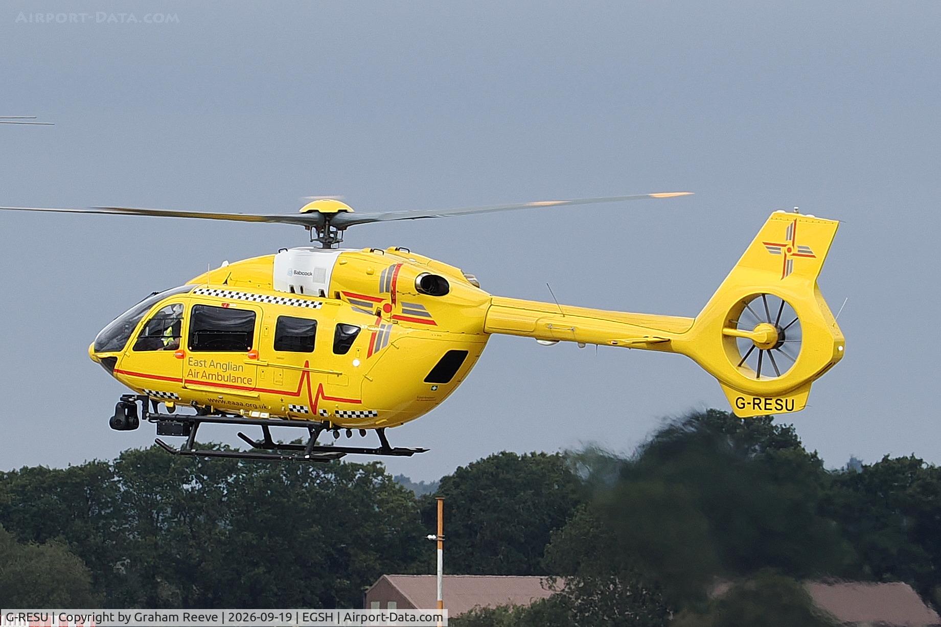Aircraft G-RESU, 2015 Airbus Helicopters EC-145T-2 (BK-117D-2), c/n 20052, Landing at Norwich., at EGSH, photo by Graham Reeve
