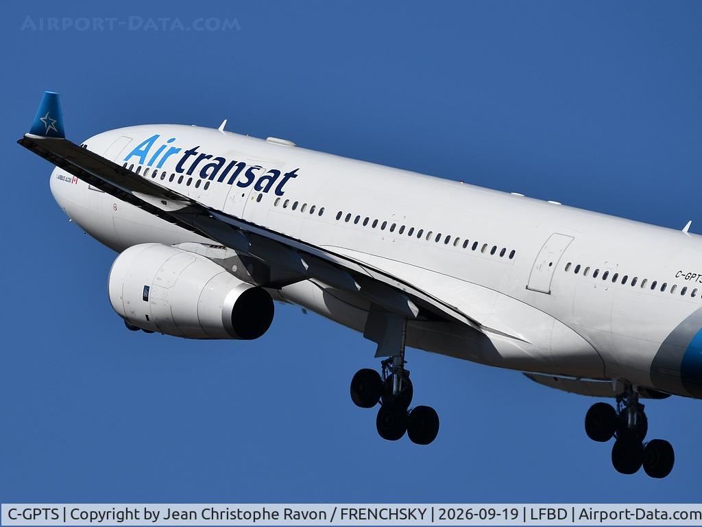 Aircraft C-GPTS, 2002 Airbus A330-243, c/n 480, Bordeaux (BOD) Montreal (YUL) TS517, at LFBD, photo by Jean Christophe Ravon / FRENCHSKY