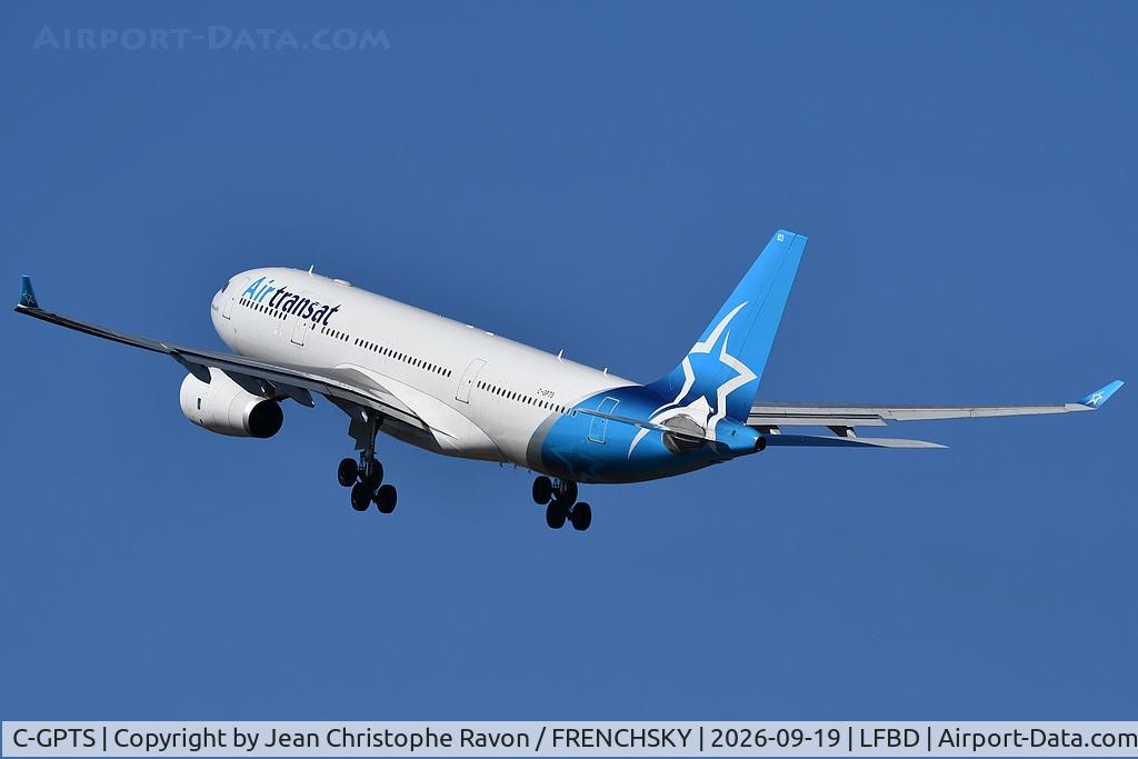 Aircraft C-GPTS, 2002 Airbus A330-243, c/n 480, Bordeaux (BOD) Montreal (YUL) TS517, at LFBD, photo by Jean Christophe Ravon / FRENCHSKY