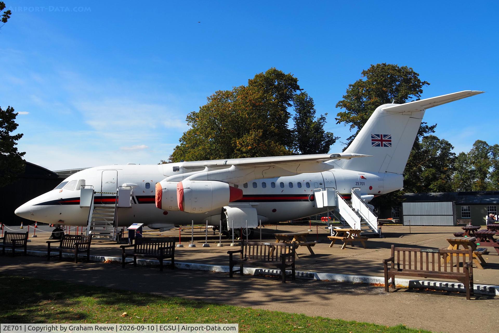 Aircraft ZE701, 1985 British Aerospace BAe.146 CC.2, c/n E1029, On display at, IWM, Duxford., at EGSU, photo by Graham Reeve