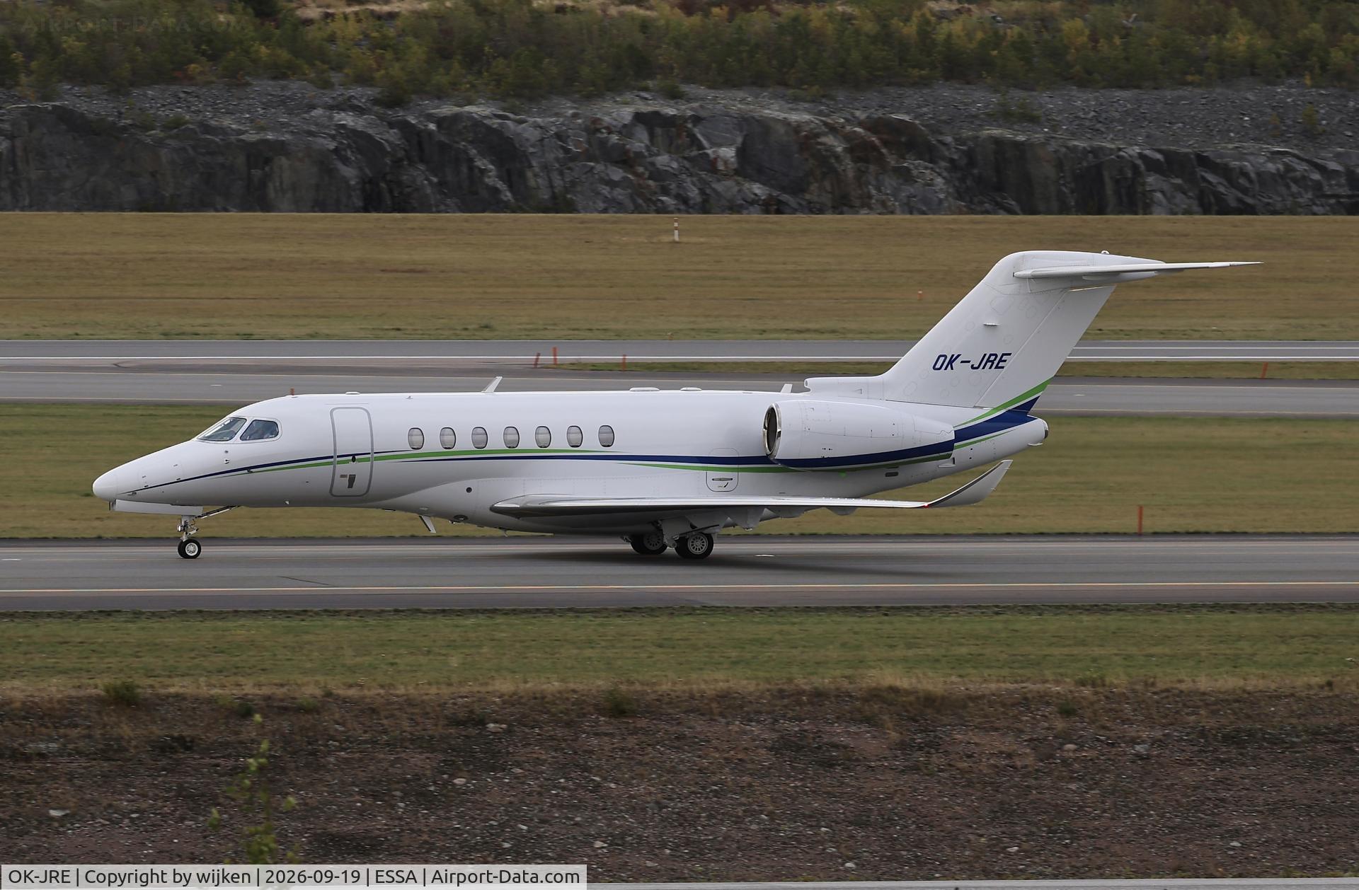 Aircraft OK-JRE, 2022 Cessna 700 Citation Longitude, c/n 700-0068, Twy W, at ESSA, photo by wijken