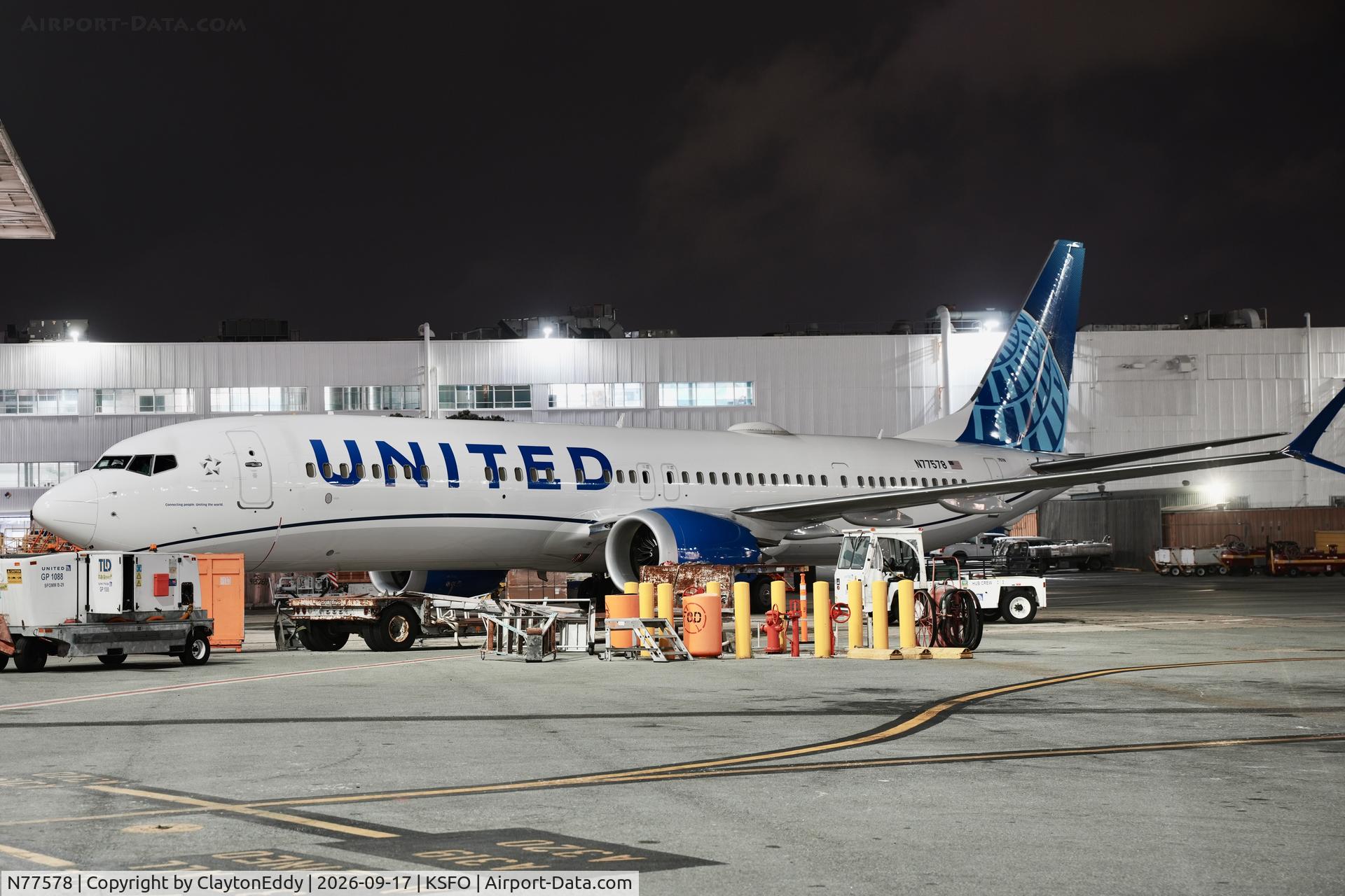 Aircraft N77578, 2023 Boeing 737-9 MAX, c/n 67613 l/n 8783, SFO 2026, at KSFO, photo by ClaytonEddy