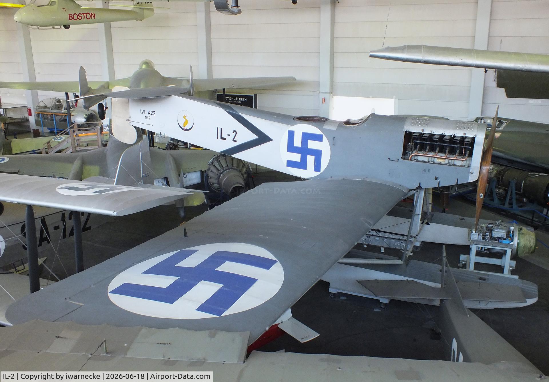 Aircraft IL-2, 1922 Ilmailuvoimien A.22 Hansa, c/n 2, Ilmailuvoimien lentokonetehdas I.V.L. A.22 Hansa (Hansa-Brandenburg W.33 built in Finland) at the Suomen Ilmailumuseo (Finnish Aviation Museum), Vantaa, photo by iwarnecke
