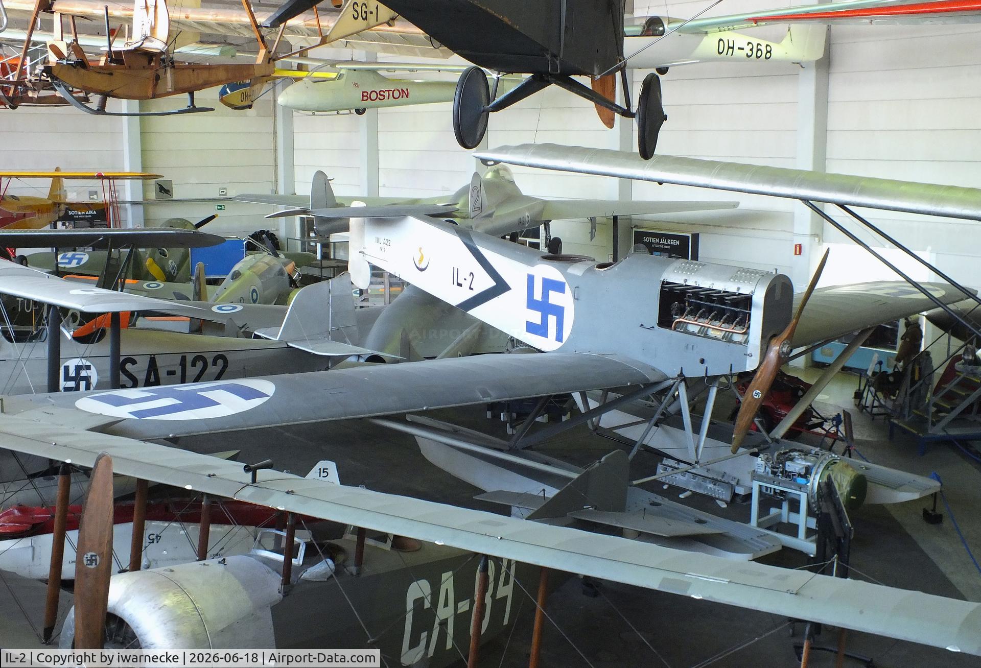 Aircraft IL-2, 1922 Ilmailuvoimien A.22 Hansa, c/n 2, Ilmailuvoimien lentokonetehdas I.V.L. A.22 Hansa (Hansa-Brandenburg W.33 built in Finland) at the Suomen Ilmailumuseo (Finnish Aviation Museum), Vantaa, photo by iwarnecke