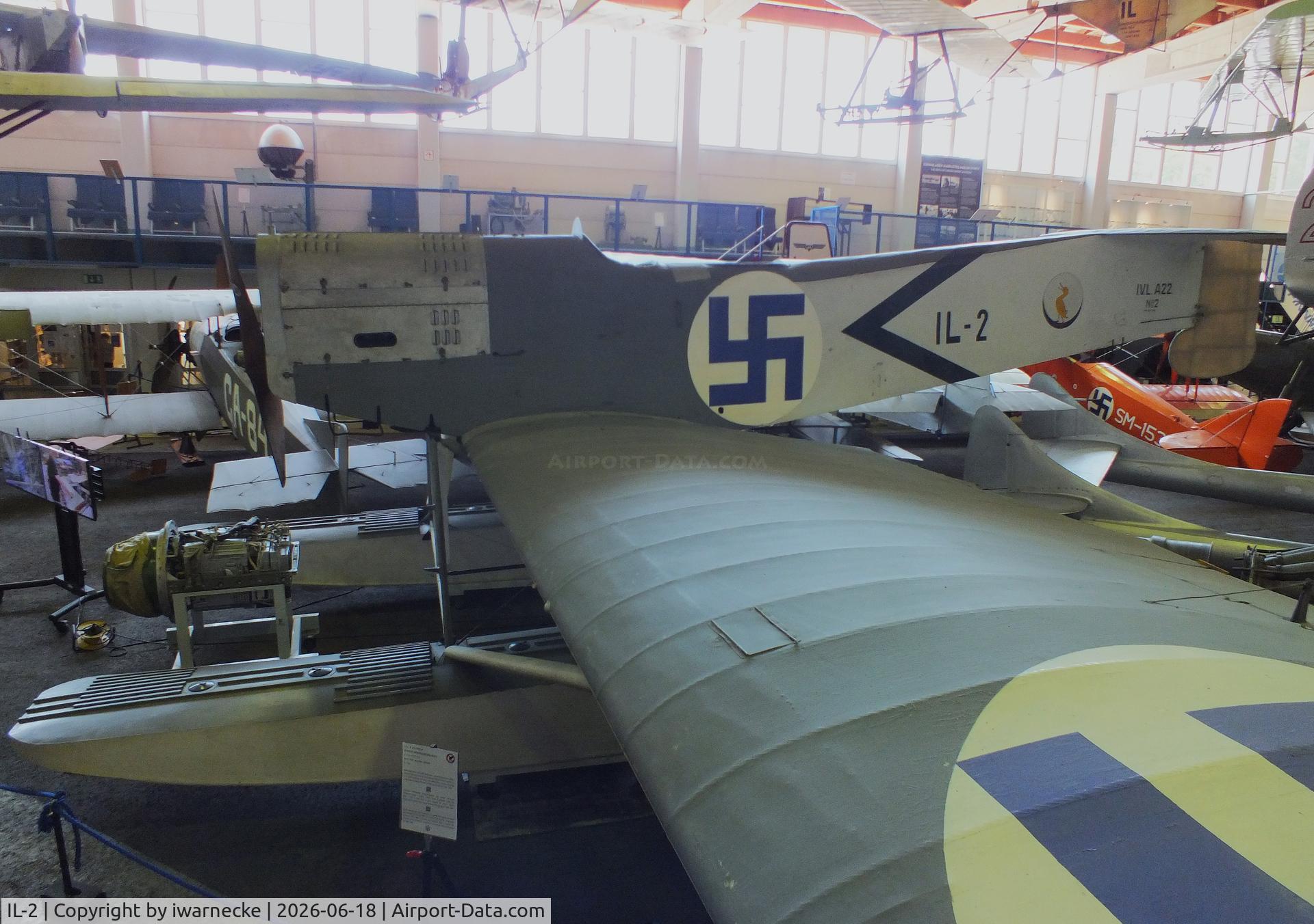 Aircraft IL-2, 1922 Ilmailuvoimien A.22 Hansa, c/n 2, Ilmailuvoimien lentokonetehdas I.V.L. A.22 Hansa (Hansa-Brandenburg W.33 built in Finland) at the Suomen Ilmailumuseo (Finnish Aviation Museum), Vantaa, photo by iwarnecke