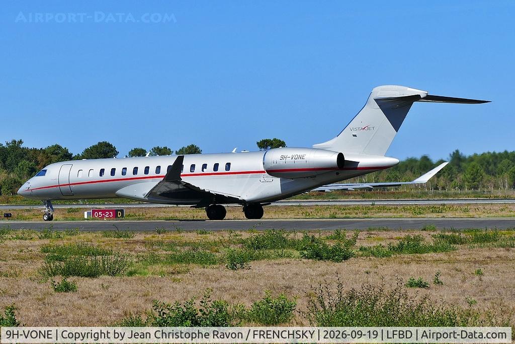 Aircraft 9H-VONE, 2022 Bombardier Global 7500 (BD-700-1A10), c/n 70126, Bordeaux (BOD) White Plains (HPN) VJT755, at LFBD, photo by Jean Christophe Ravon / FRENCHSKY