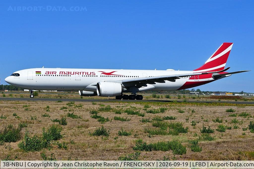 Aircraft 3B-NBU, 2019 Airbus A330-941, c/n 1884, Bordeaux (BOD) Mauritius (MRU) MK5, at LFBD, photo by Jean Christophe Ravon / FRENCHSKY