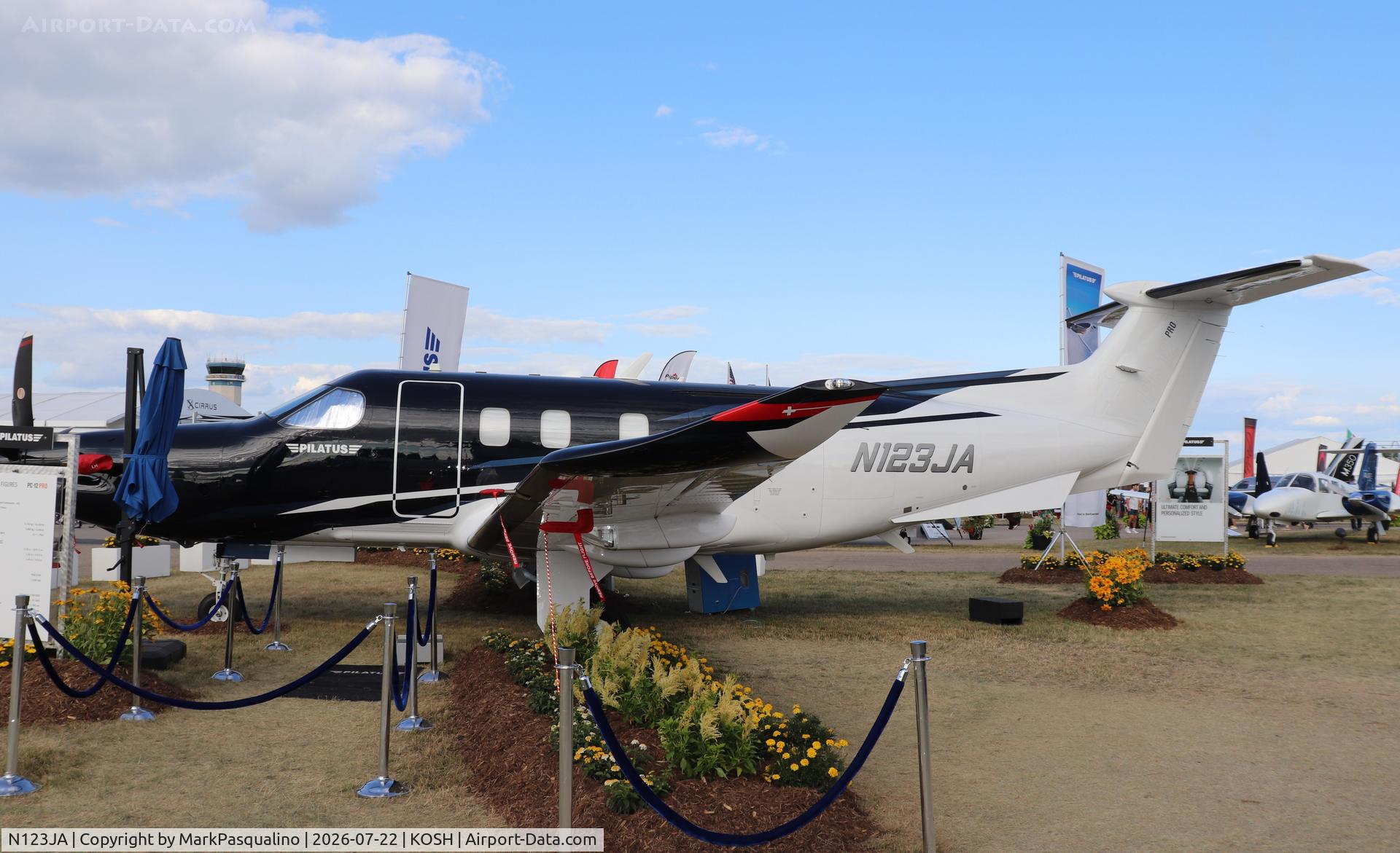 Aircraft N123JA, 2026 Pilatus PC-12/47G, c/n 3077, Pilatus PC-12/47G, at KOSH, photo by MarkPasqualino