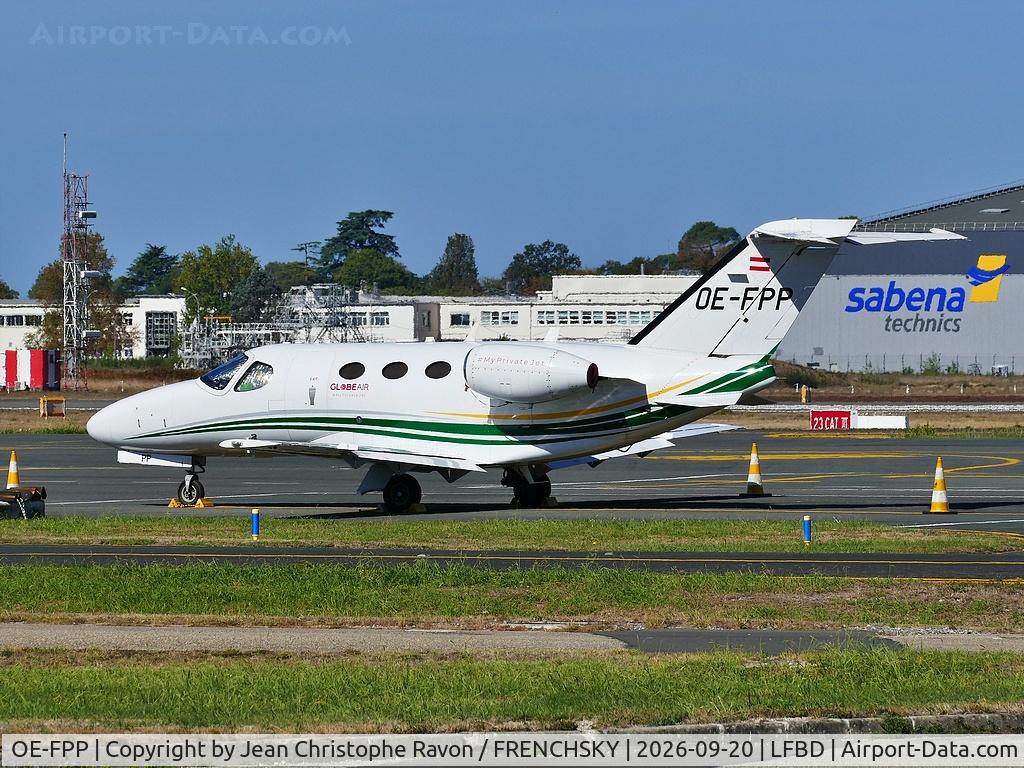 Aircraft OE-FPP, 2009 Cessna 510 Citation Mustang Citation Mustang, c/n 510-0186, GlobeAir, at LFBD, photo by Jean Christophe Ravon / FRENCHSKY