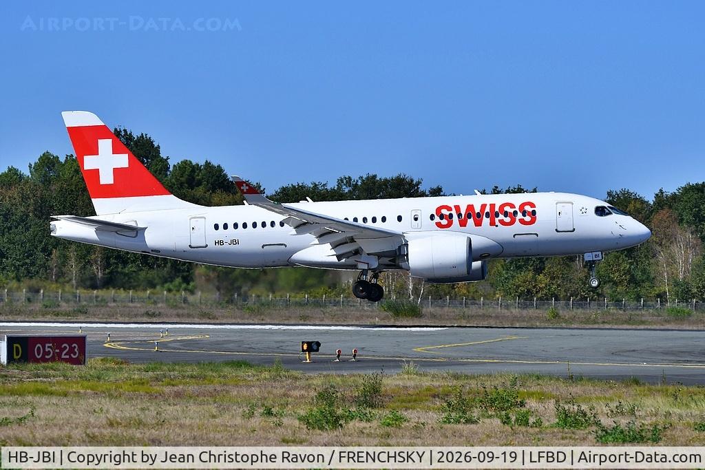 Aircraft HB-JBI, 2019 Airbus A220-100, c/n 50018, Zurich (ZRH) Bordeaux (BOD) LX552, at LFBD, photo by Jean Christophe Ravon / FRENCHSKY