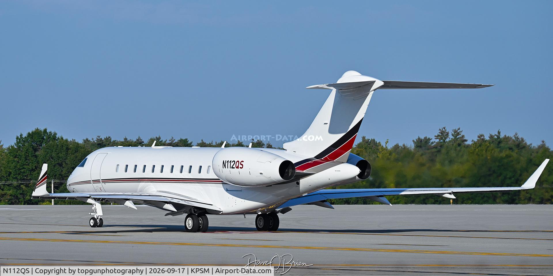 Aircraft N112QS, 2015 Bombardier BD-700-1A11 Global 5000, c/n 9710, Departing RW34, at KPSM, photo by topgunphotography