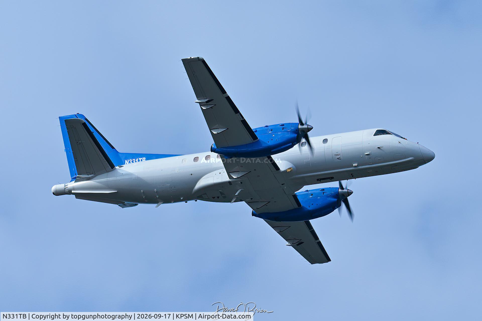 Aircraft N331TB, 1992 Saab 340B, c/n 340B-331, MIT Research 1 came in to work Pease pattern now that the air controller tower is finally open again., at KPSM, photo by topgunphotography