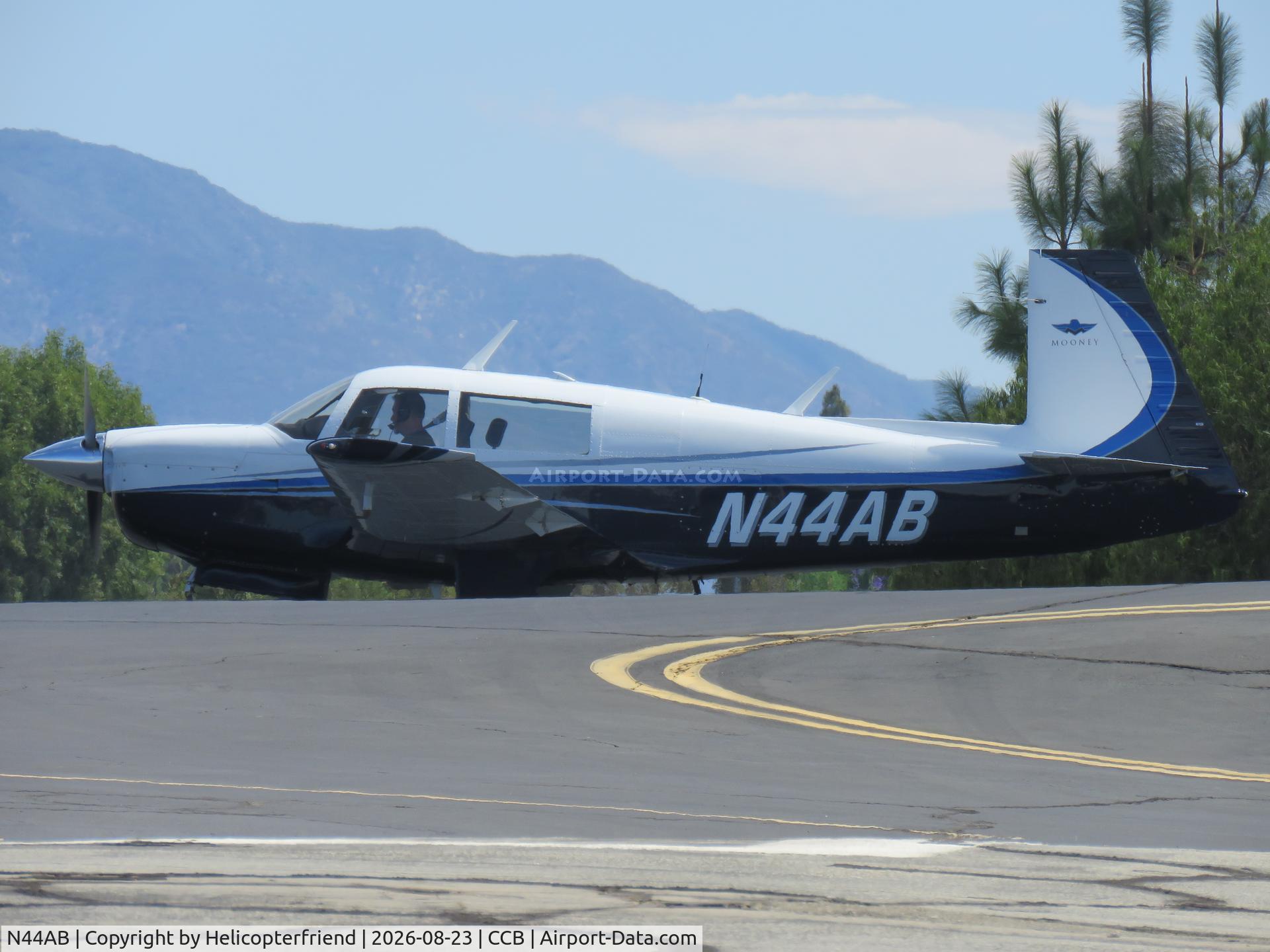 Aircraft N44AB, 1975 Mooney M20F Executive, c/n 22-1196, Preflight, at CCB, photo by Helicopterfriend