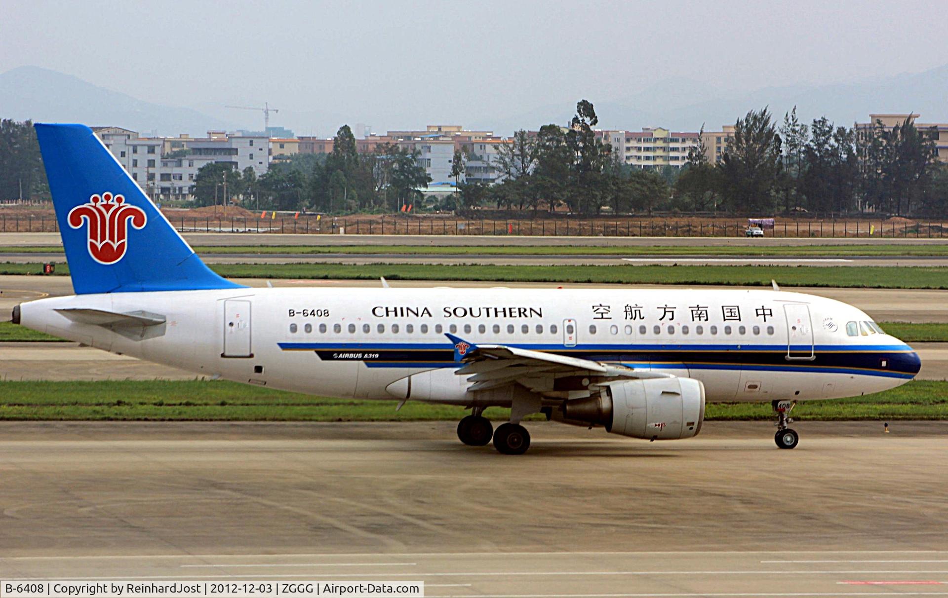 Aircraft B-6408, Airbus A319 112, c/n 4038, China Southern A319 (became later VP-CEU / XY-ALZ) active at Guangzhou, China, at ZGGG, photo by ReinhardJost