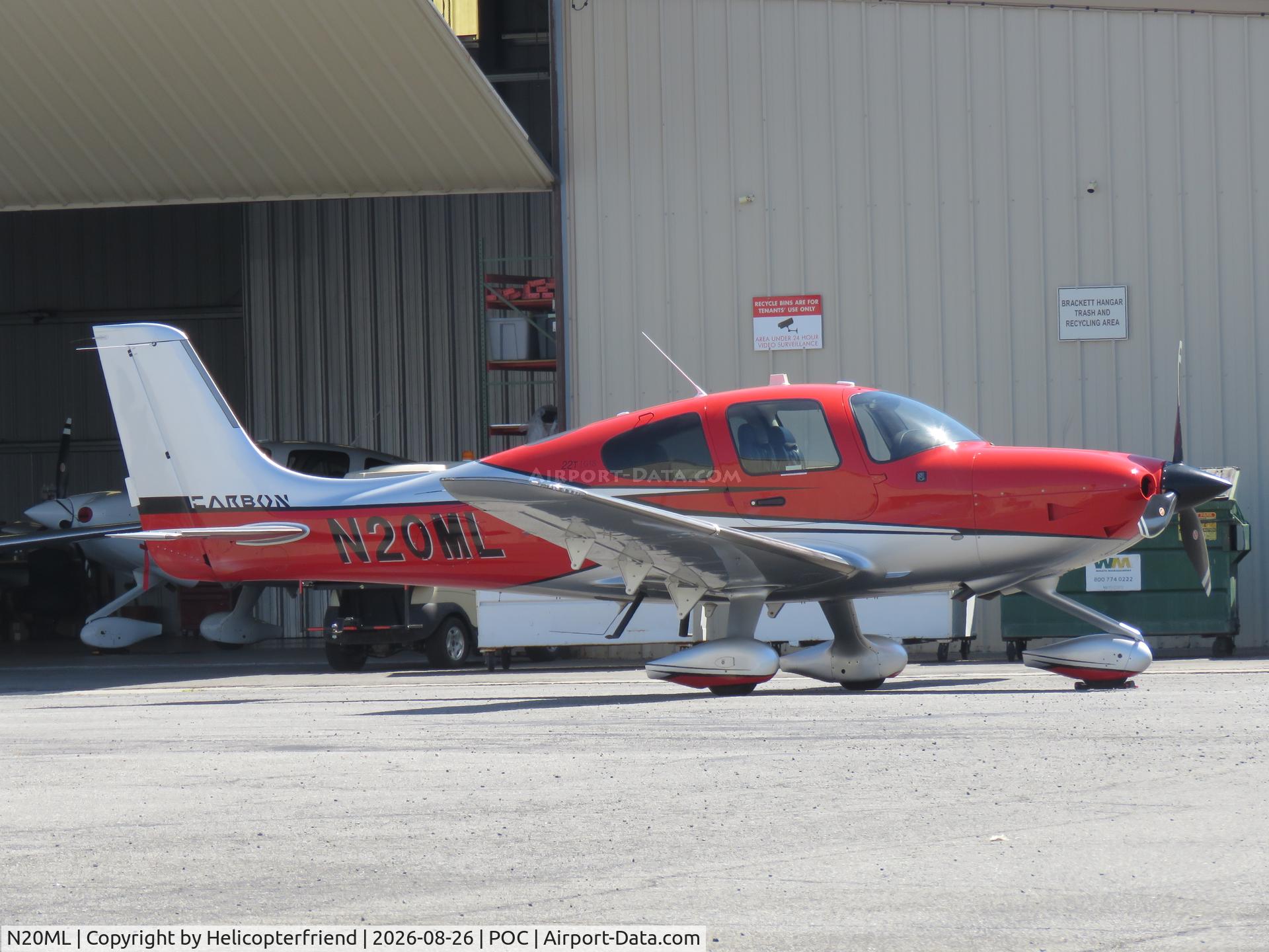 Aircraft N20ML, 2019 Cirrus SR22T, c/n 1945, Parked by a hanger, at POC, photo by Helicopterfriend