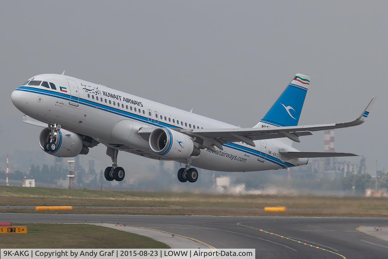 Aircraft 9K-AKG, 2015 Airbus A320-214, c/n 6458, Kuwait Airways A320, at LOWW, photo by Andy Graf