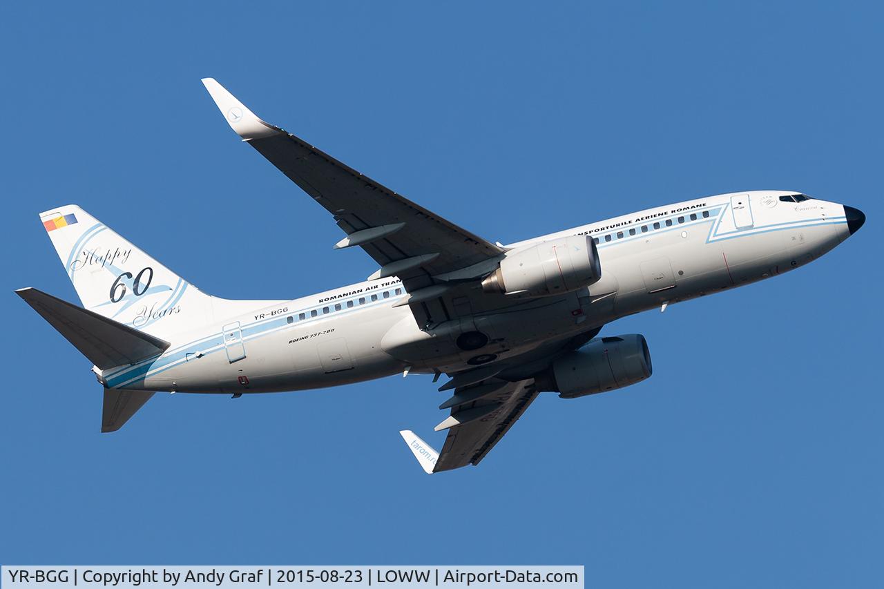 Aircraft YR-BGG, 2001 Boeing 737-78J, c/n 28442 l/n 827, Tarom 737-700, at LOWW, photo by Andy Graf
