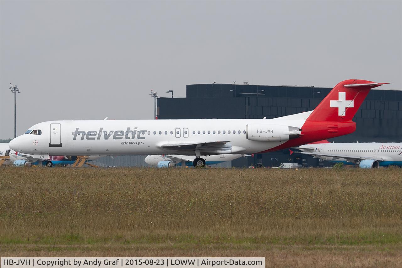Aircraft HB-JVH, 1990 Fokker 100 (F-28-0100), c/n 11324 l/n 81, Helvetic F100, at LOWW, photo by Andy Graf