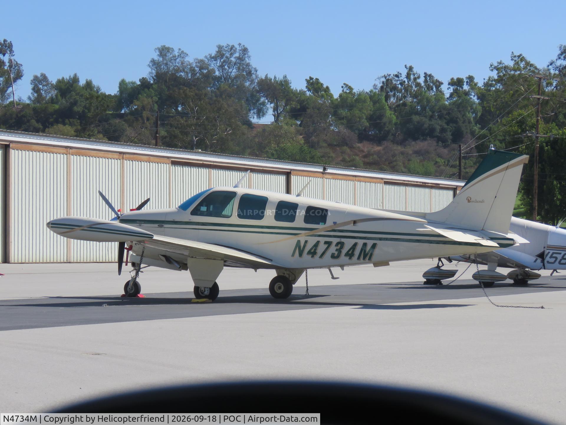 Aircraft N4734M, 1978 Beech A36 Bonanza 36, c/n E-1257, Parked near Ranger Row, at POC, photo by Helicopterfriend
