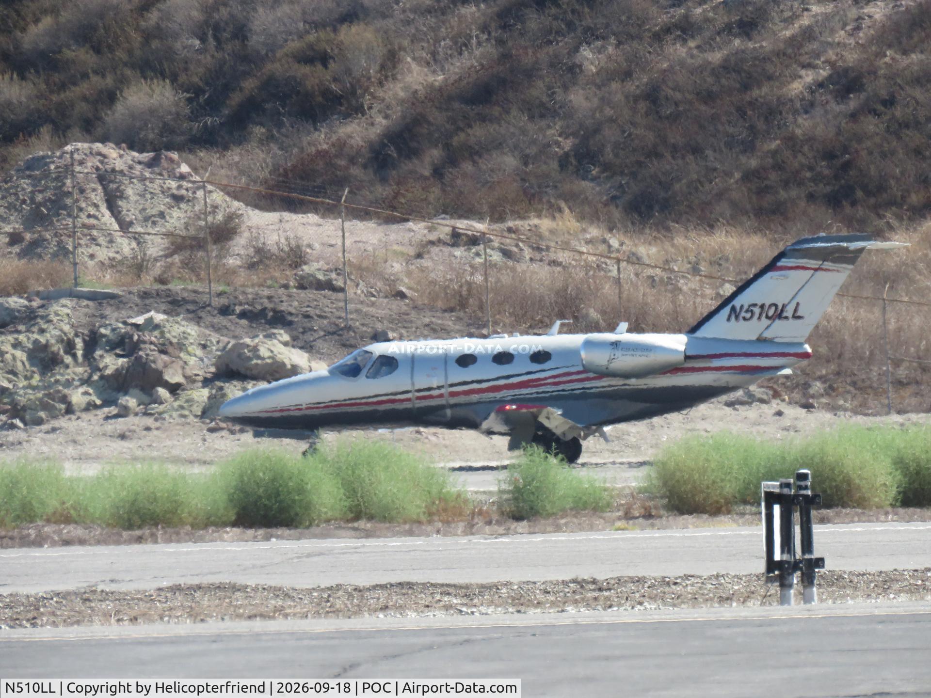 Aircraft N510LL, 2008 Cessna 510 Citation Mustang, c/n 510-0074, Taxiing on taxiway Sierra, at POC, photo by Helicopterfriend