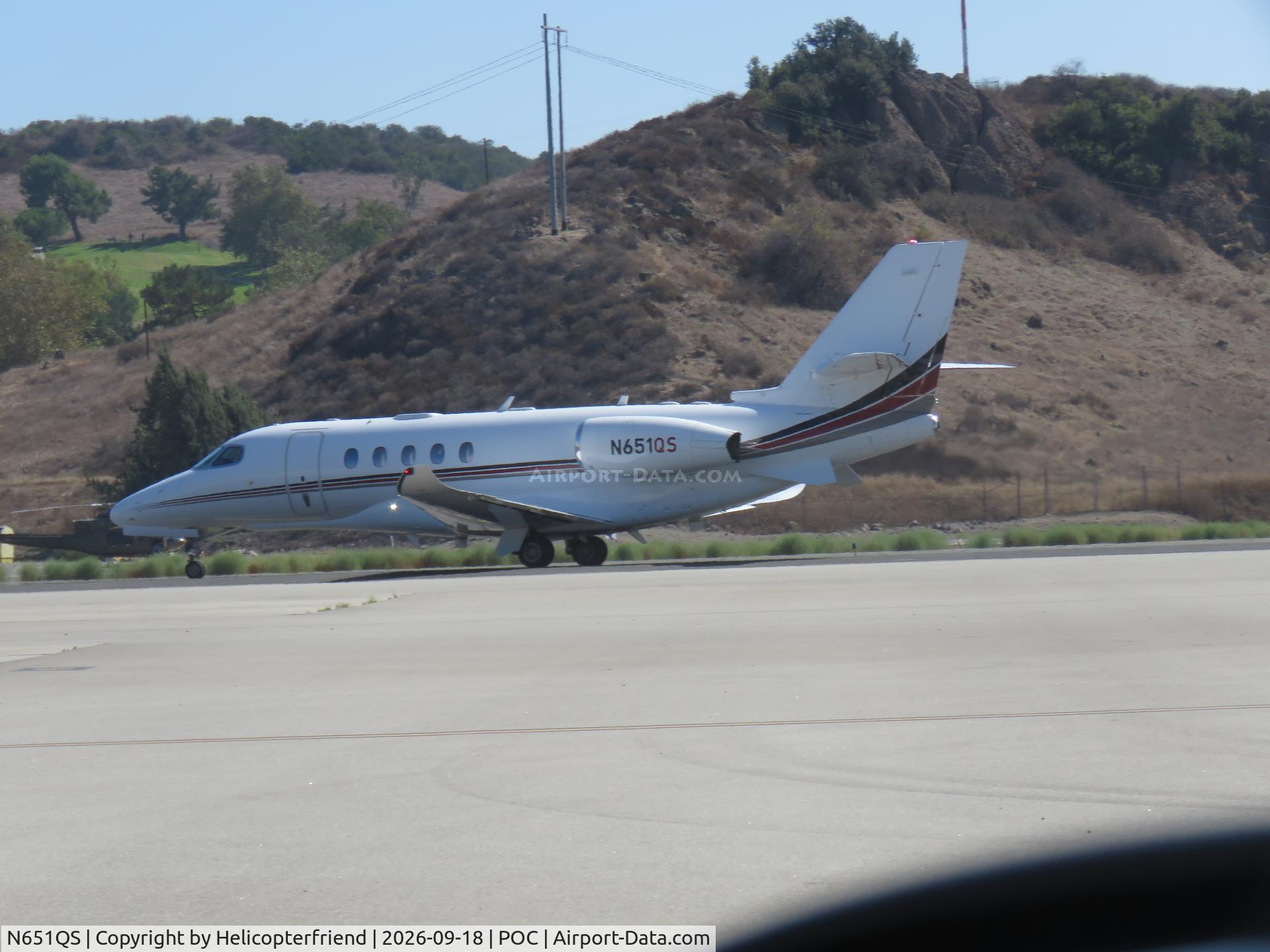 Aircraft N651QS, 2021 Textron (Cessna) 680A Citation Latitude, c/n 560-5251, Entering taxiway Sierra, at POC, photo by Helicopterfriend