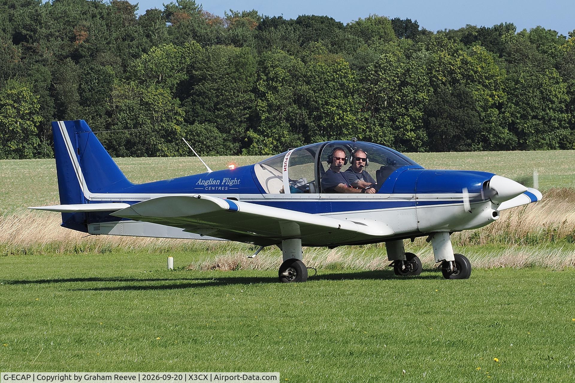 Aircraft G-ECAP, 1999 Robin HR-200-120B, c/n 334, Just landed at Northrepps., at X3CX, photo by Graham Reeve