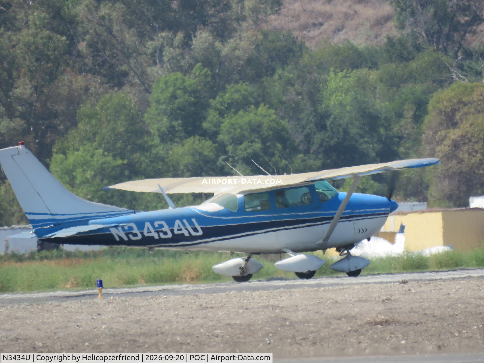 Aircraft N3434U, 1963 Cessna 182F Skylane, c/n 18254834, Crossing runway 26L, at POC, photo by Helicopterfriend