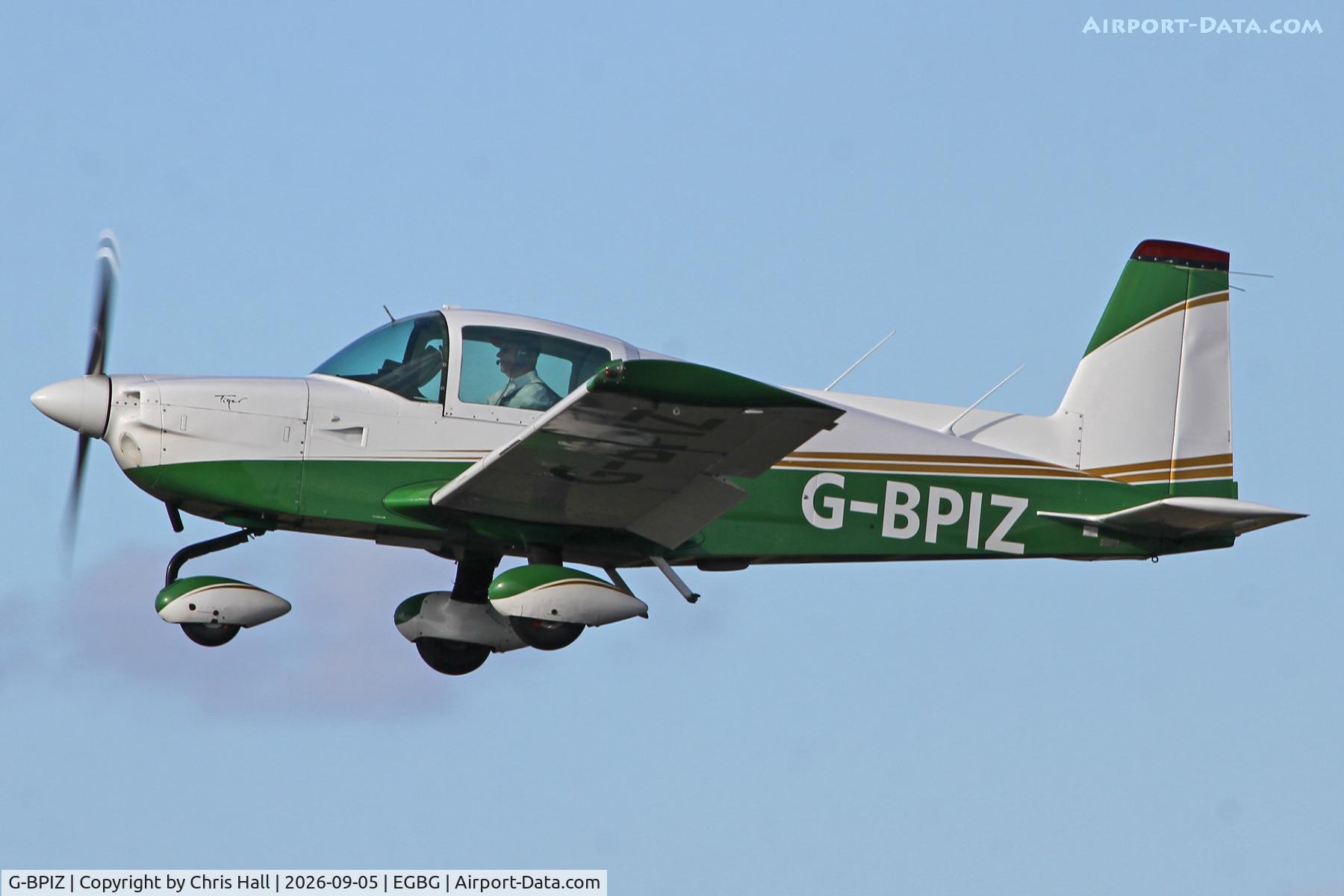 Aircraft G-BPIZ, 1979 Gulfstream American AA-5B Tiger, c/n AA5B-1154, LAA 80th Anniversary Rally, at EGBG, photo by Chris Hall