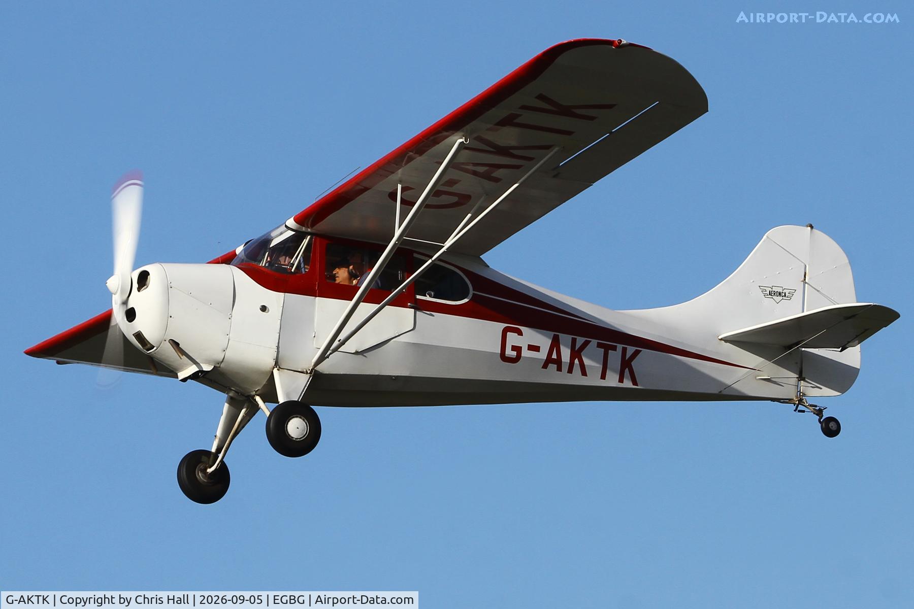 Aircraft G-AKTK, 1946 Aeronca 11AC Chief, c/n 11AC-1017, LAA 80th Anniversary Rally, at EGBG, photo by Chris Hall