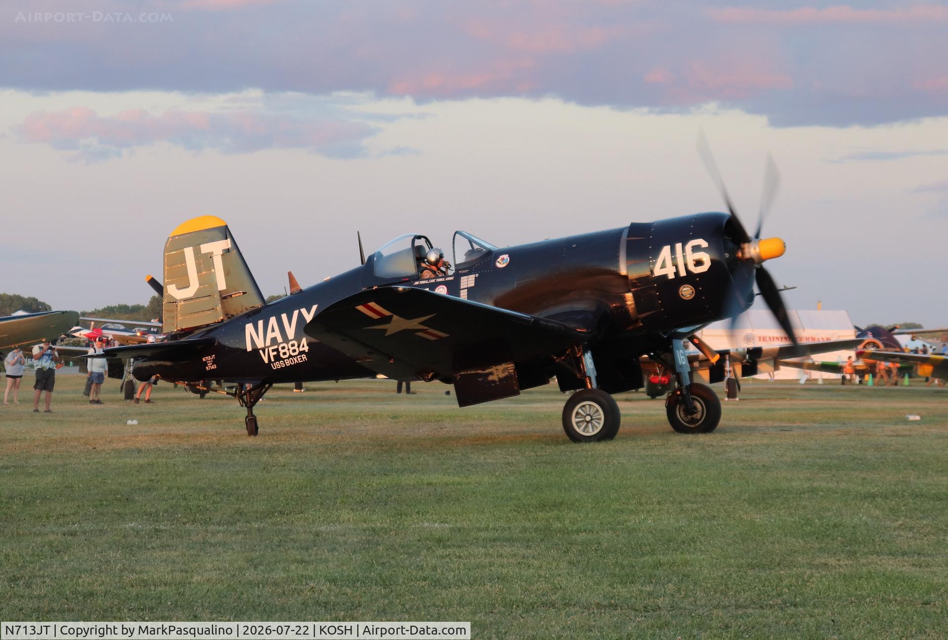 Aircraft N713JT, 1945 Vought F4U-4B Corsair, c/n 97143, Vought F4U-4B Corsair, at KOSH, photo by MarkPasqualino