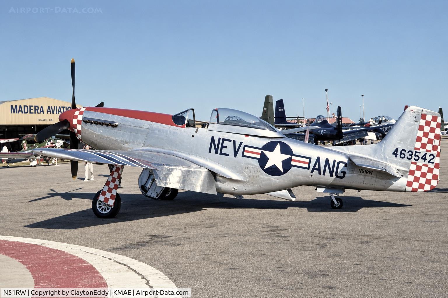 Aircraft N51RW, Stewart 51 S-51D Mustang, c/n 00173, Madera airshow 1980's, at KMAE, photo by ClaytonEddy