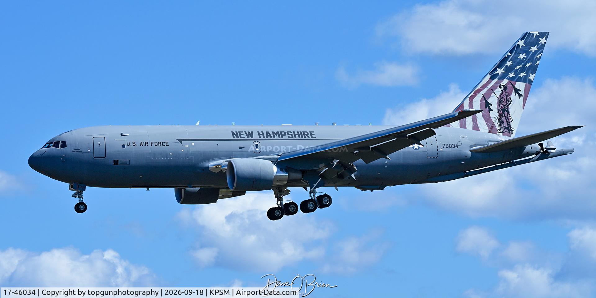 Aircraft 17-46034, 2018 Boeing KC-46A Pegasus, c/n 34114 l/n 1149, BLUE66 dragging TREND11 flight into KPSM, at KPSM, photo by topgunphotography