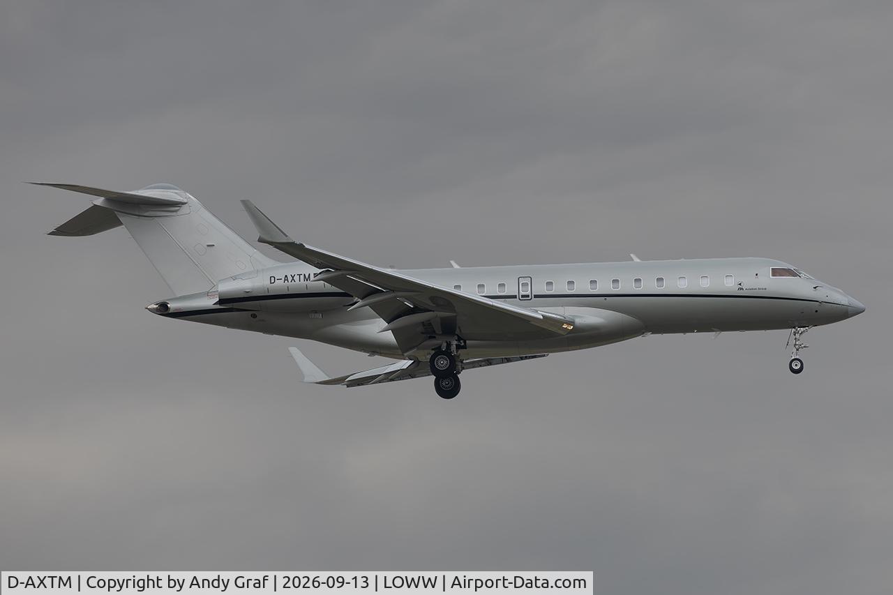 Aircraft D-AXTM, 2001 Bombardier BD-700-1A10 Global Express, c/n 9102, Untitled BD700, at LOWW, photo by Andy Graf