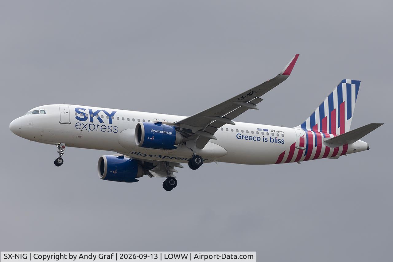 Aircraft SX-NIG, 2020 Airbus A320-251N, c/n 9456, Sky Express A320N, at LOWW, photo by Andy Graf