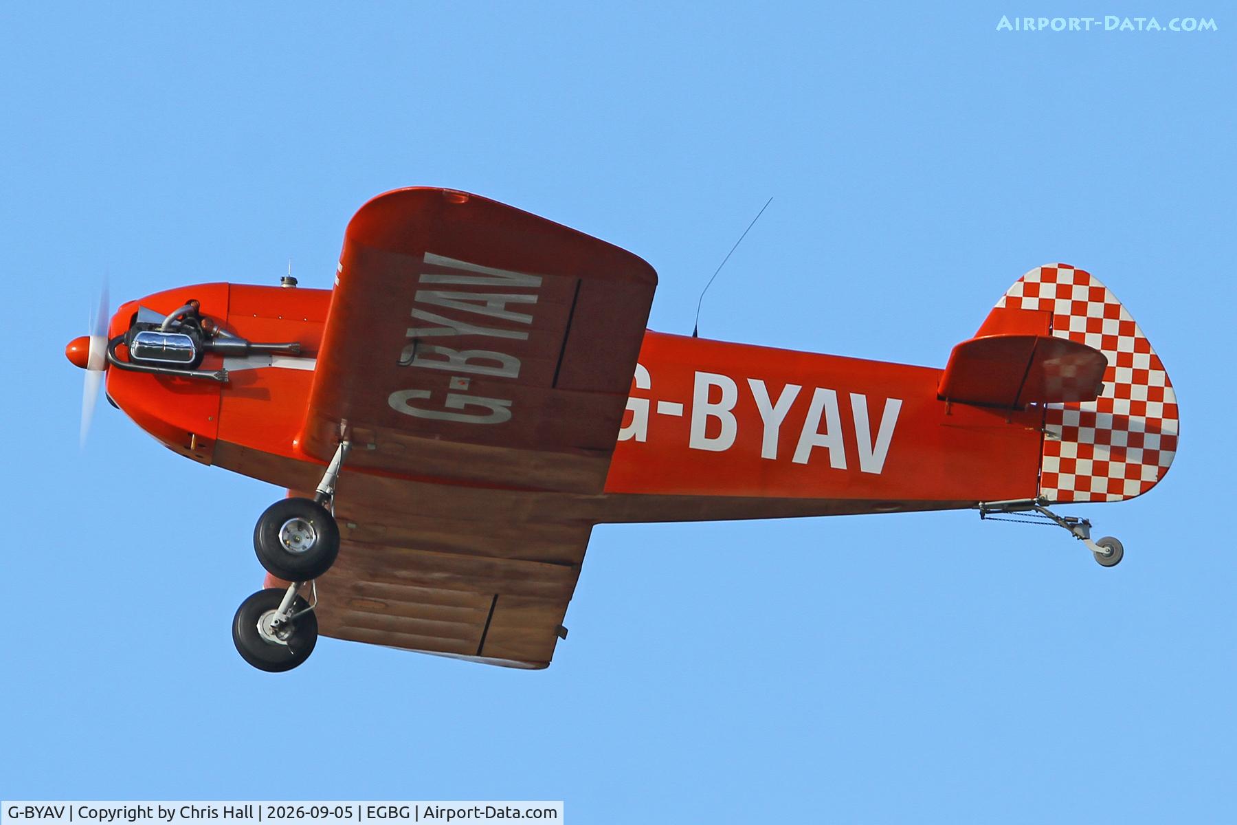 Aircraft G-BYAV, 1999 Taylor JT-1 Monoplane, c/n PFA 055-11010, LAA 80th Anniversary Rally, at EGBG, photo by Chris Hall