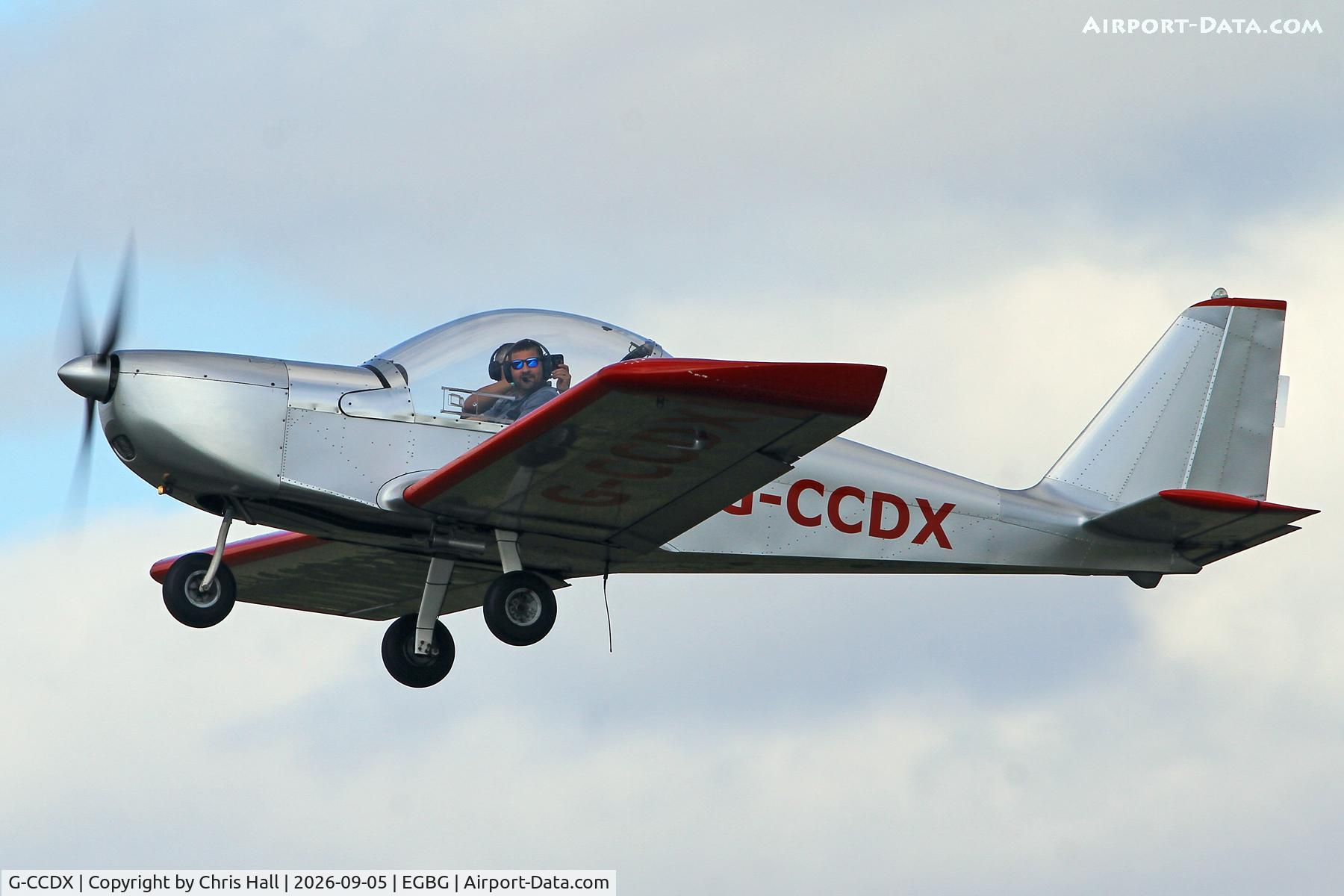 Aircraft G-CCDX, 2003 Aerotechnik EV-97 Eurostar, c/n PFA 315-14013, LAA 80th Anniversary Rally, at EGBG, photo by Chris Hall