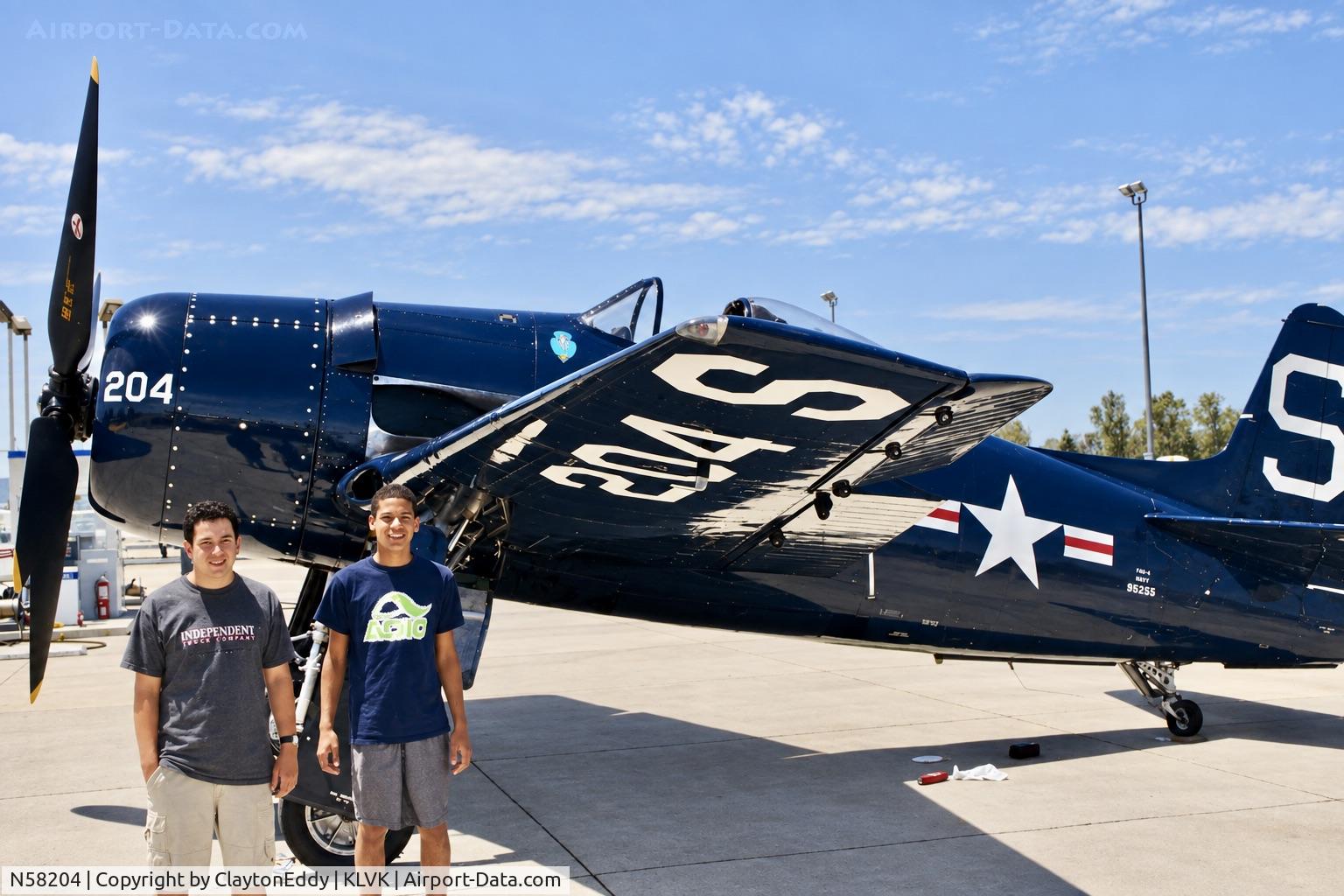 Aircraft N58204, 1946 Grumman F8F-1 Bearcat, c/n D.527, Livermore airport in Calilfornia 1990's, at KLVK, photo by ClaytonEddy