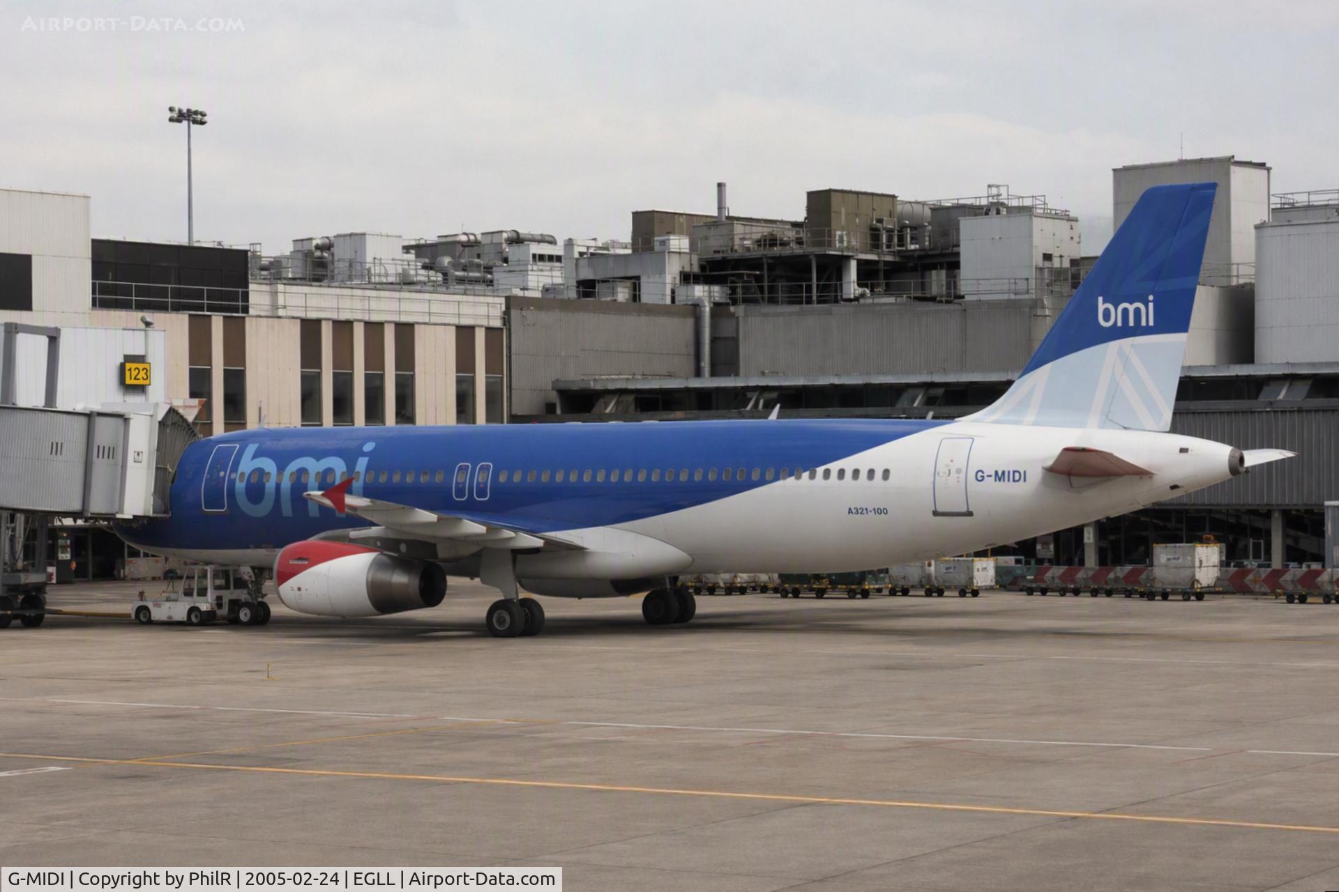 Aircraft G-MIDI, 1999 Airbus A321-231, c/n 974, G-MIDI 1999 A321-200 BMI LHR, at EGLL, photo by PhilR