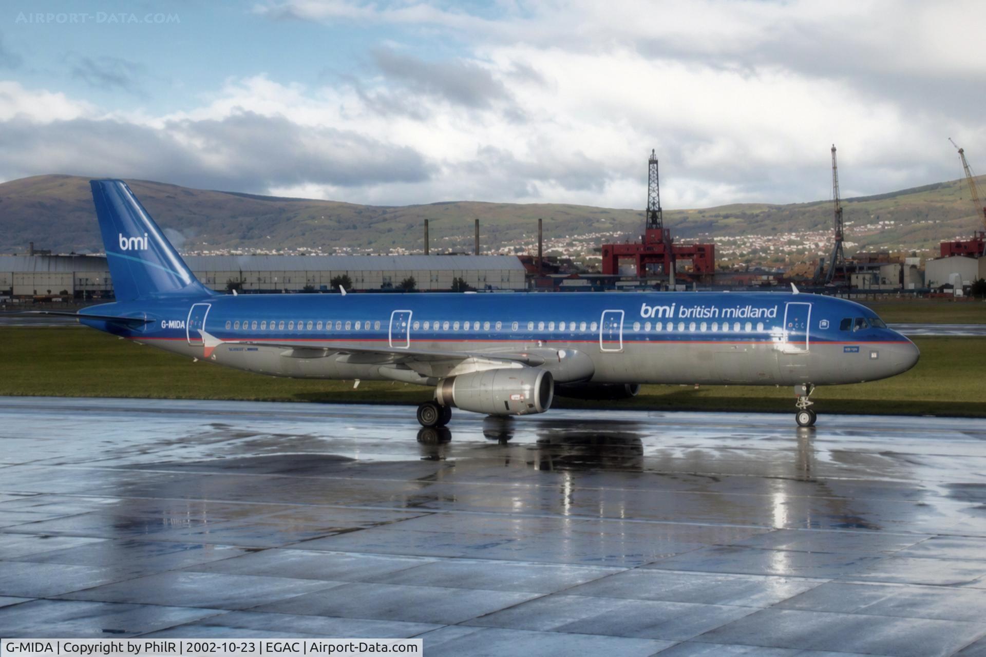 Aircraft G-MIDA, 1998 Airbus A321-231, c/n 806, G-MIDA 1998 A321-200 BMI BHD, at EGAC, photo by PhilR
